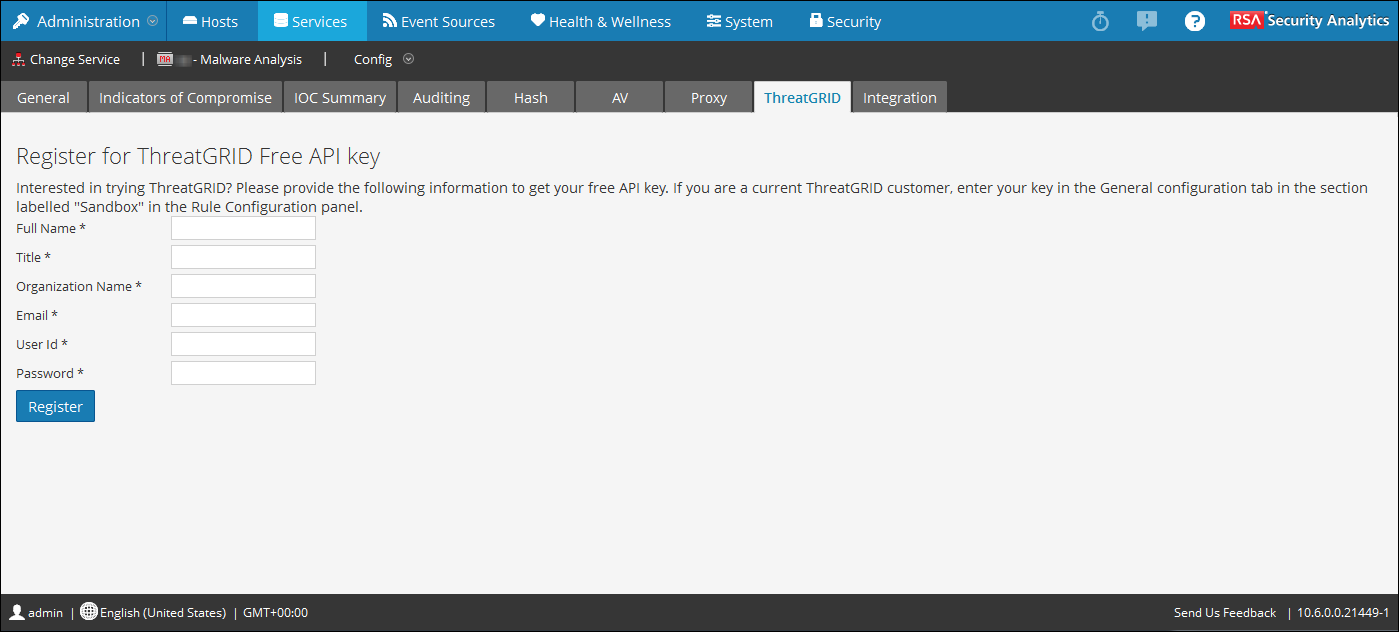 MA: Services Config View - ThreatGRID Tab
