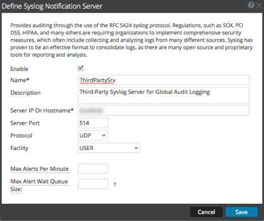 Example Netwitness Log Configure a Destination to Receive Global Audit Logs
