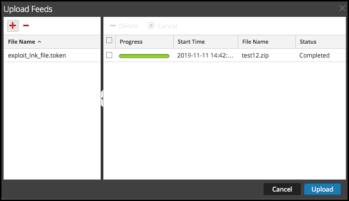 Services Config View - Upload Feeds Dialog