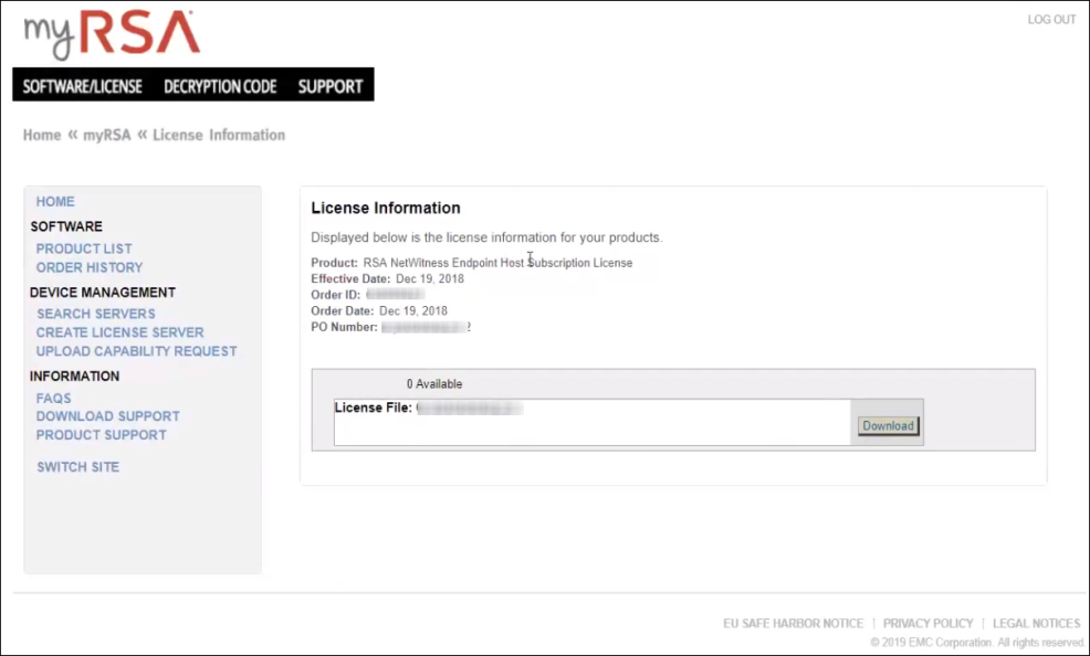 Access Product Licenses from myRSA