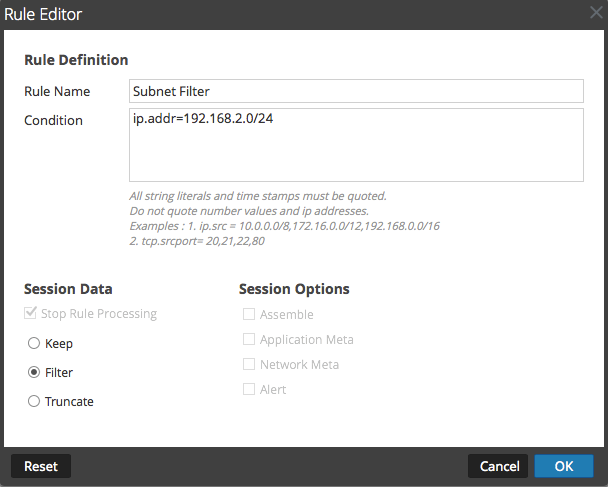 Services Config View - Network Rules Tab