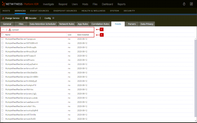 Services Config View - Feeds Tab