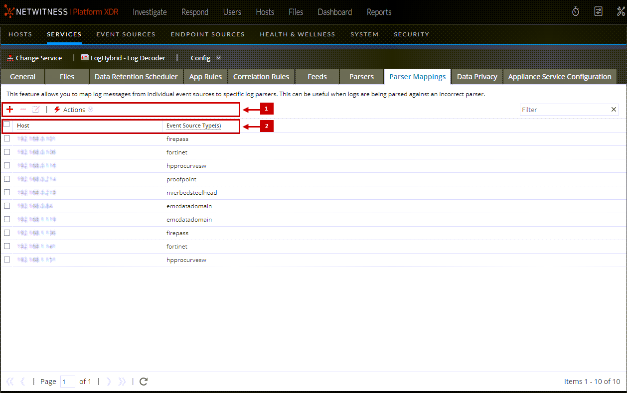 Services Config View - Parser Mappings Tab