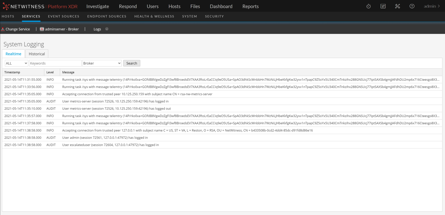 System Logging - Realtime View