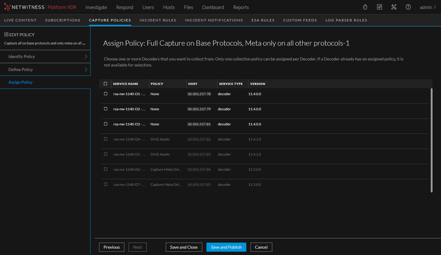 Services Config View - Edit Policies Wizard