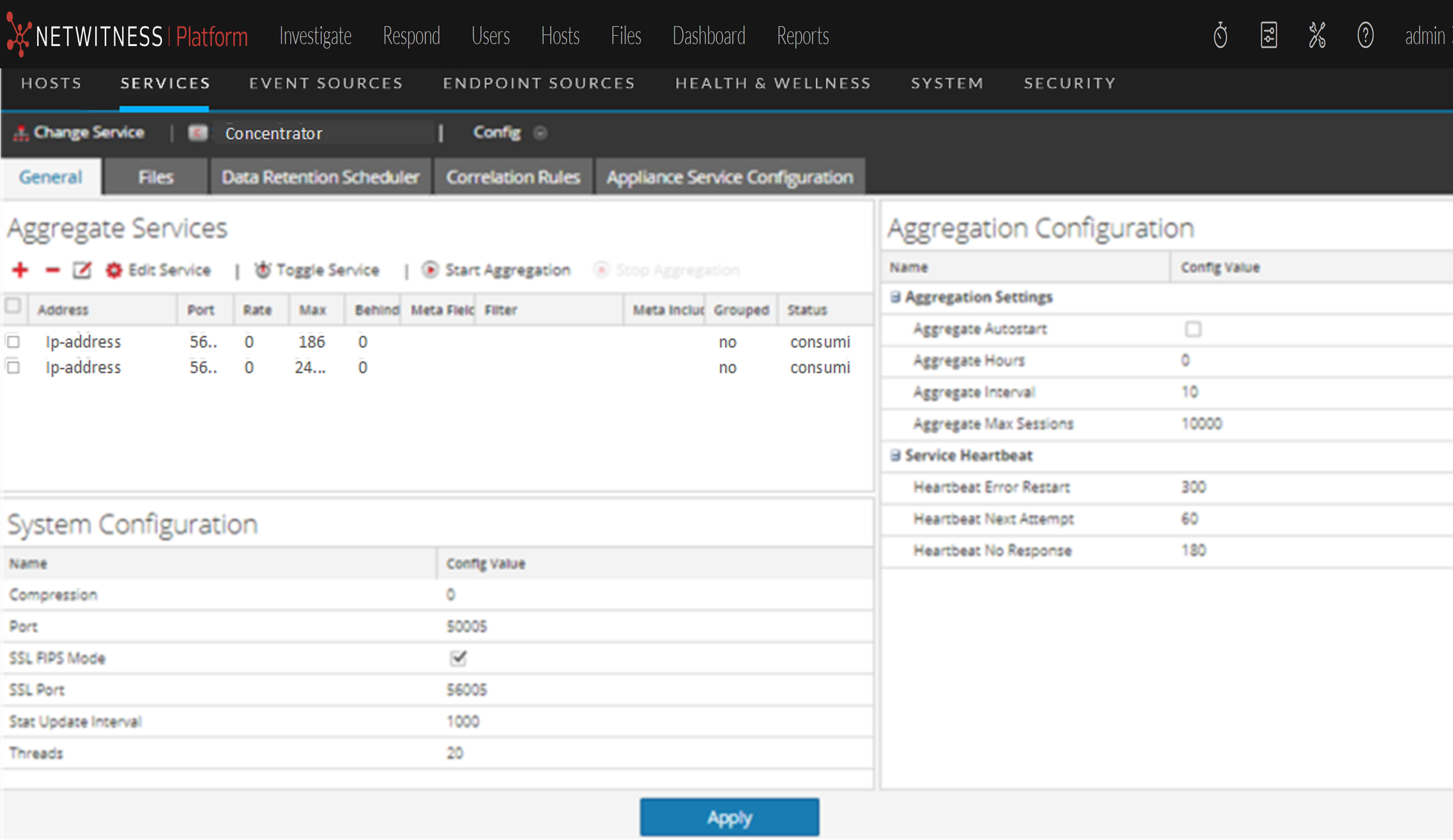 Services Config View
