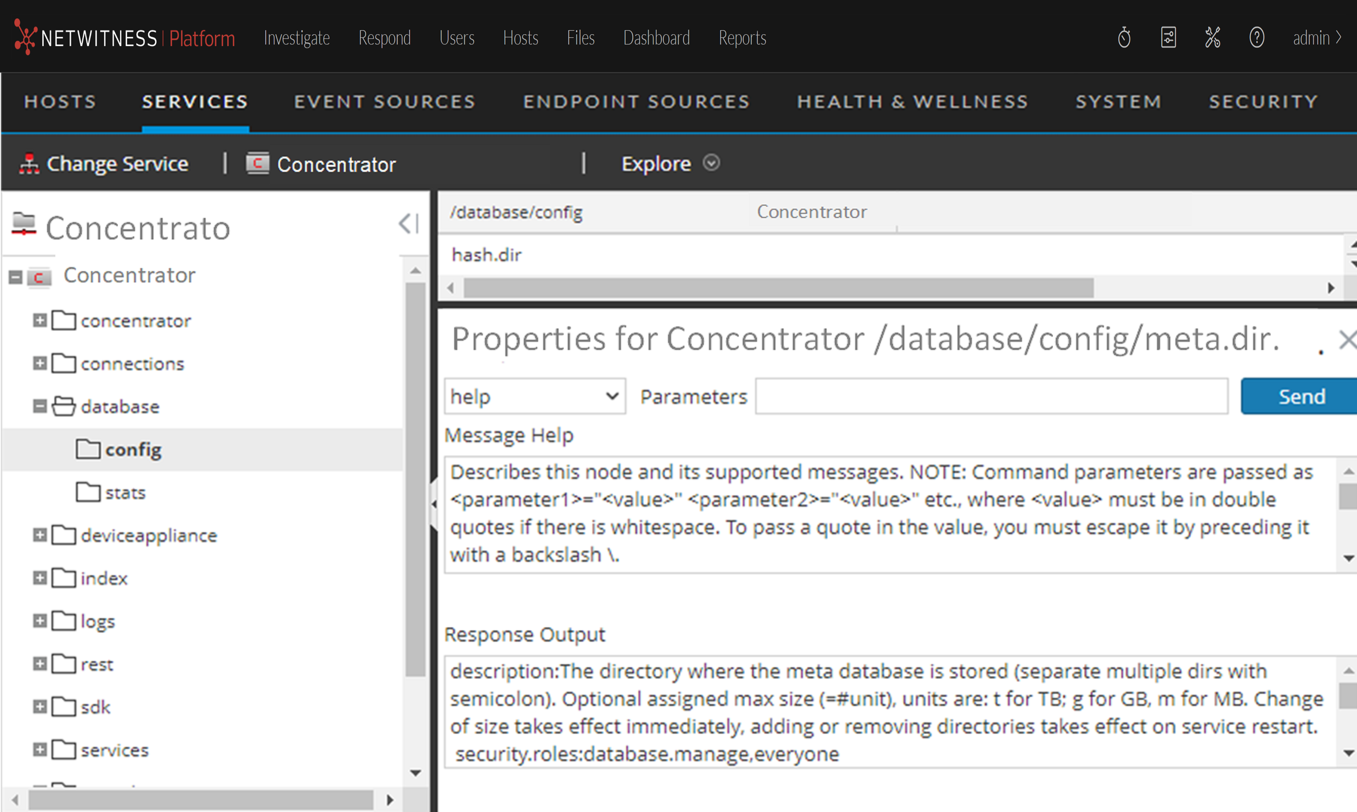 Services Explore View - Properties Dialog