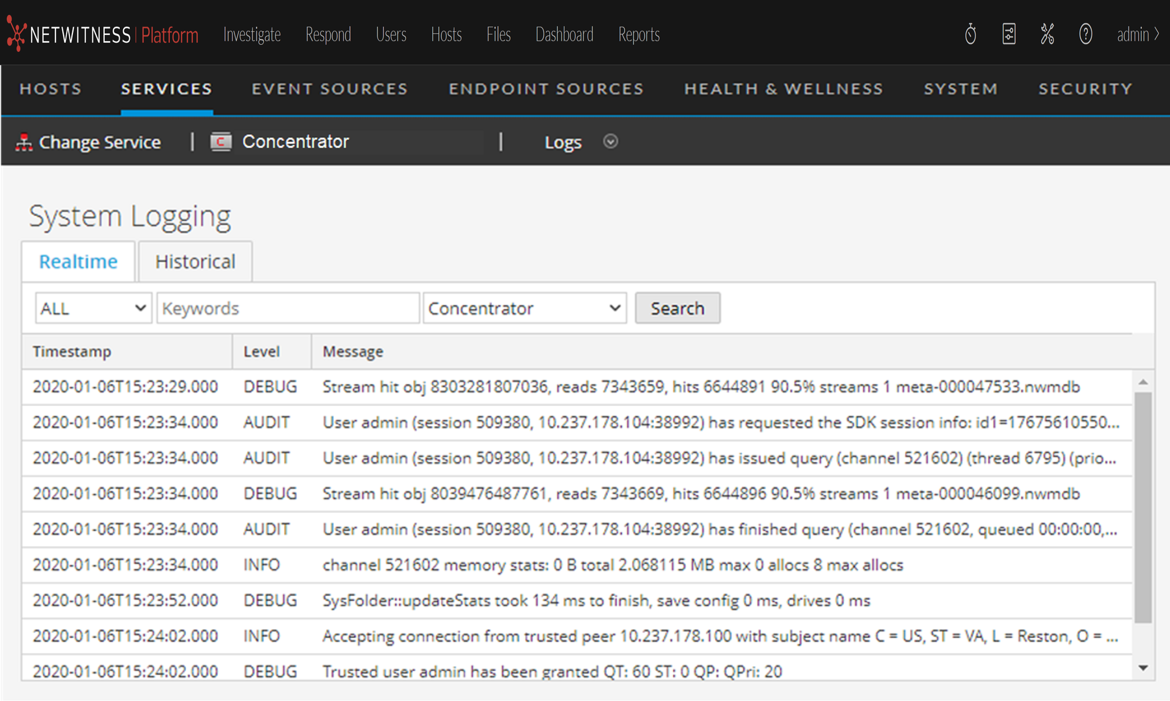Services Logs View