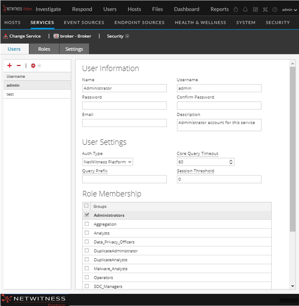 Services Security View