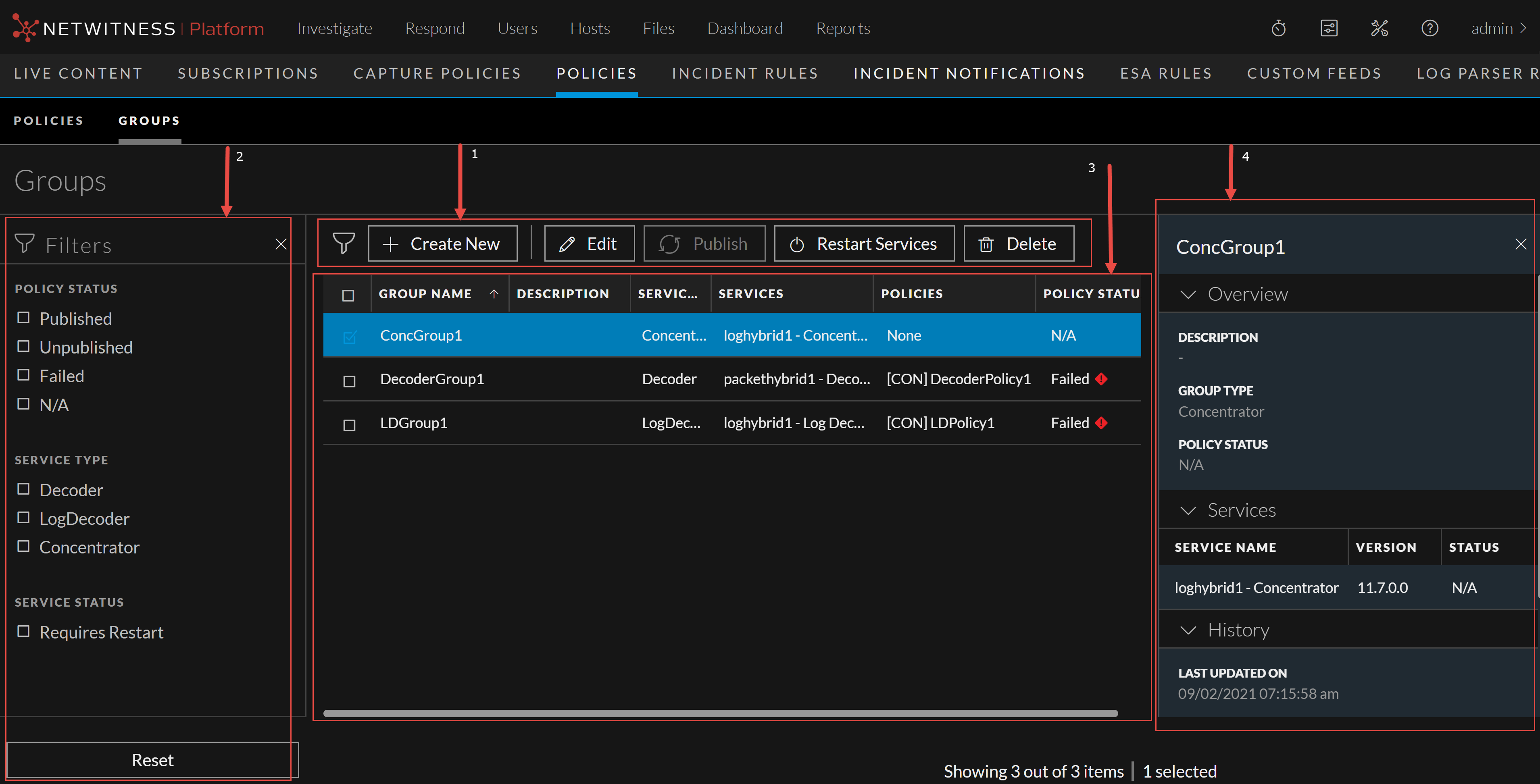 Centralized Service Configuration - Groups Tab