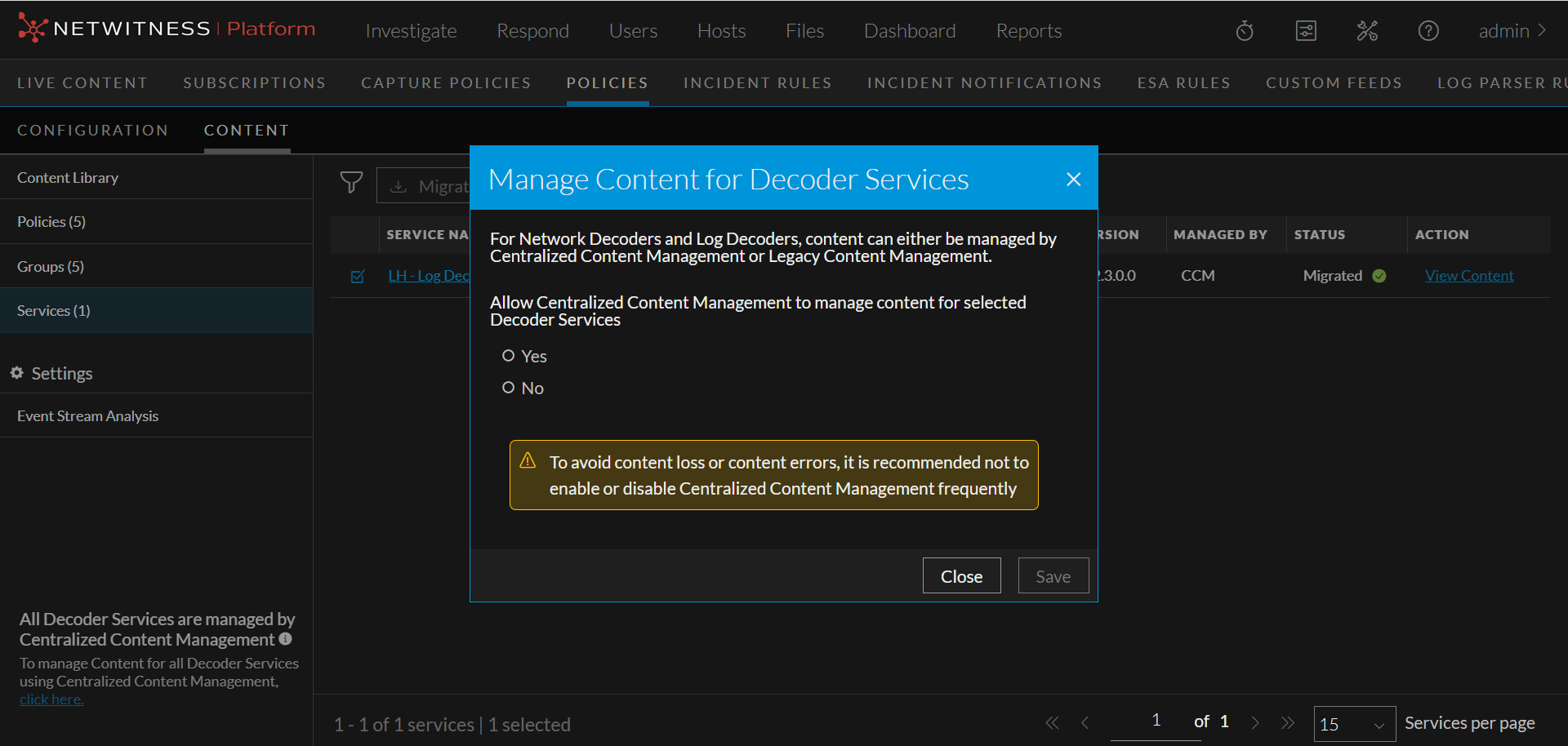 Default Service Decoder Enable or Disable CCM for Individual Decoder Services