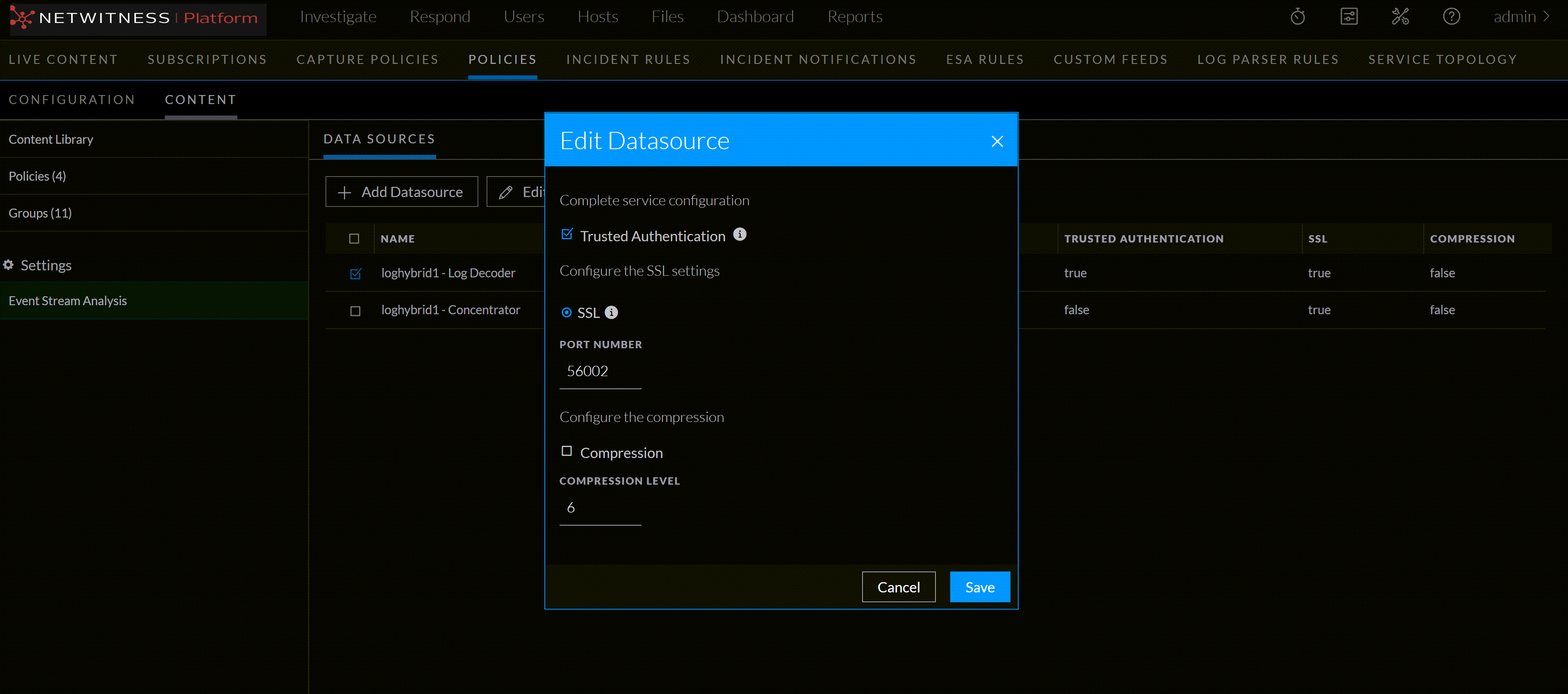 Edit an ESA Datasource