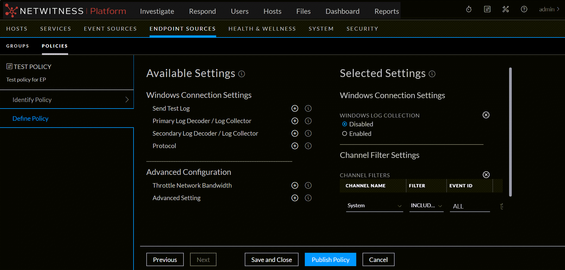 Window Policy Window Streams Endpoint Sources - Policies