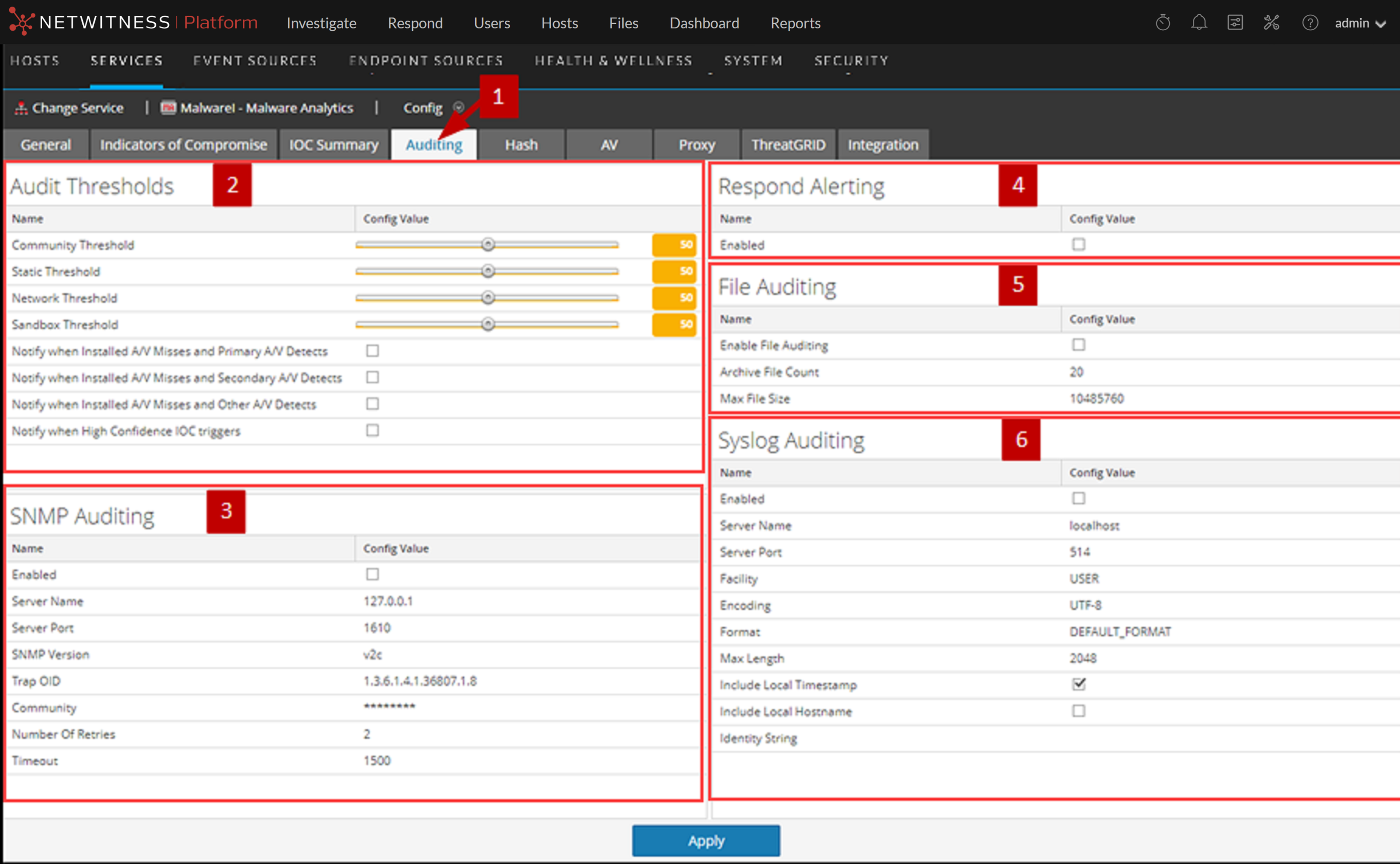 Services Config View - Auditing Tab