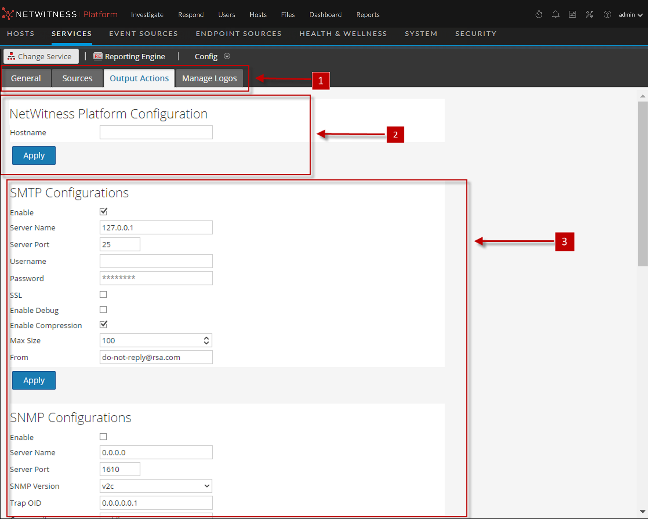Netwitness Server Chassis Reporting Engine Output Actions Tab