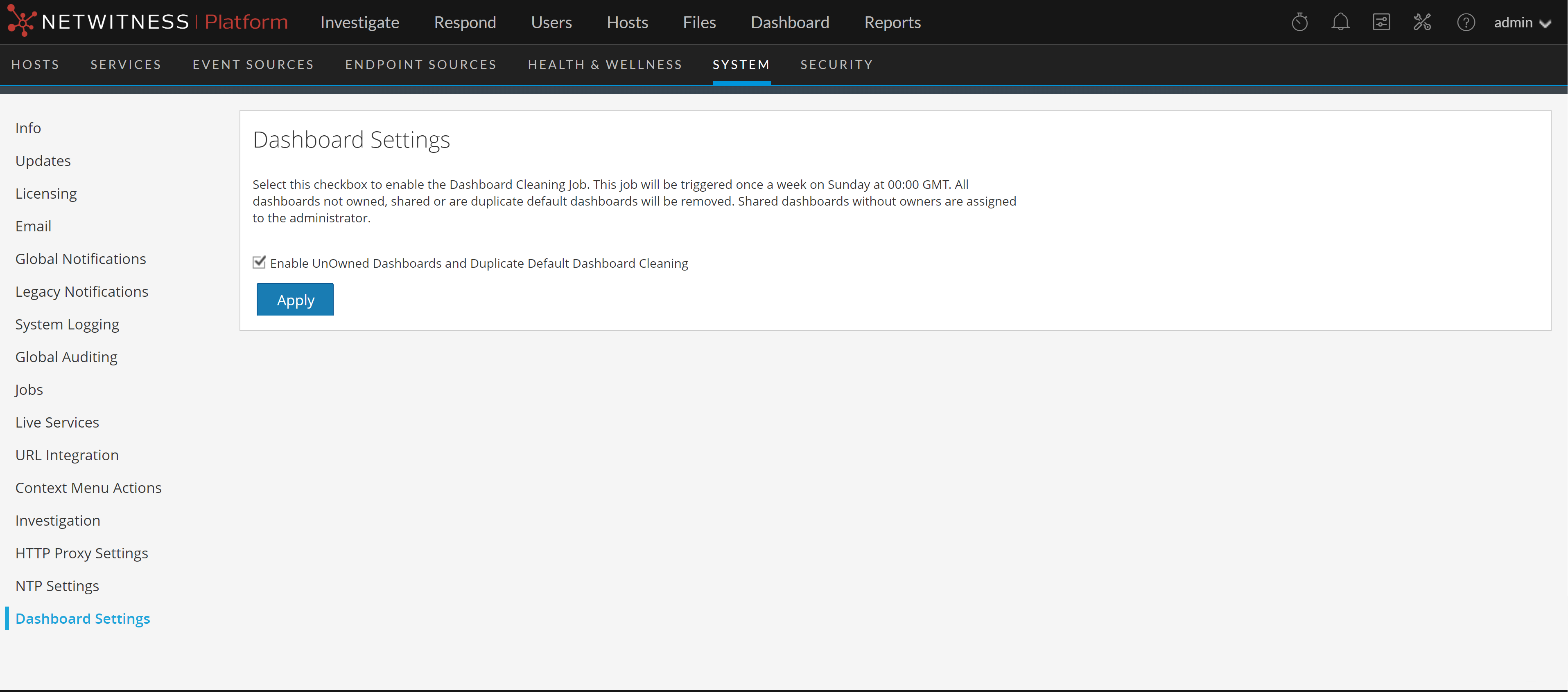 Netwitness Server Chassis Managing Dashboards