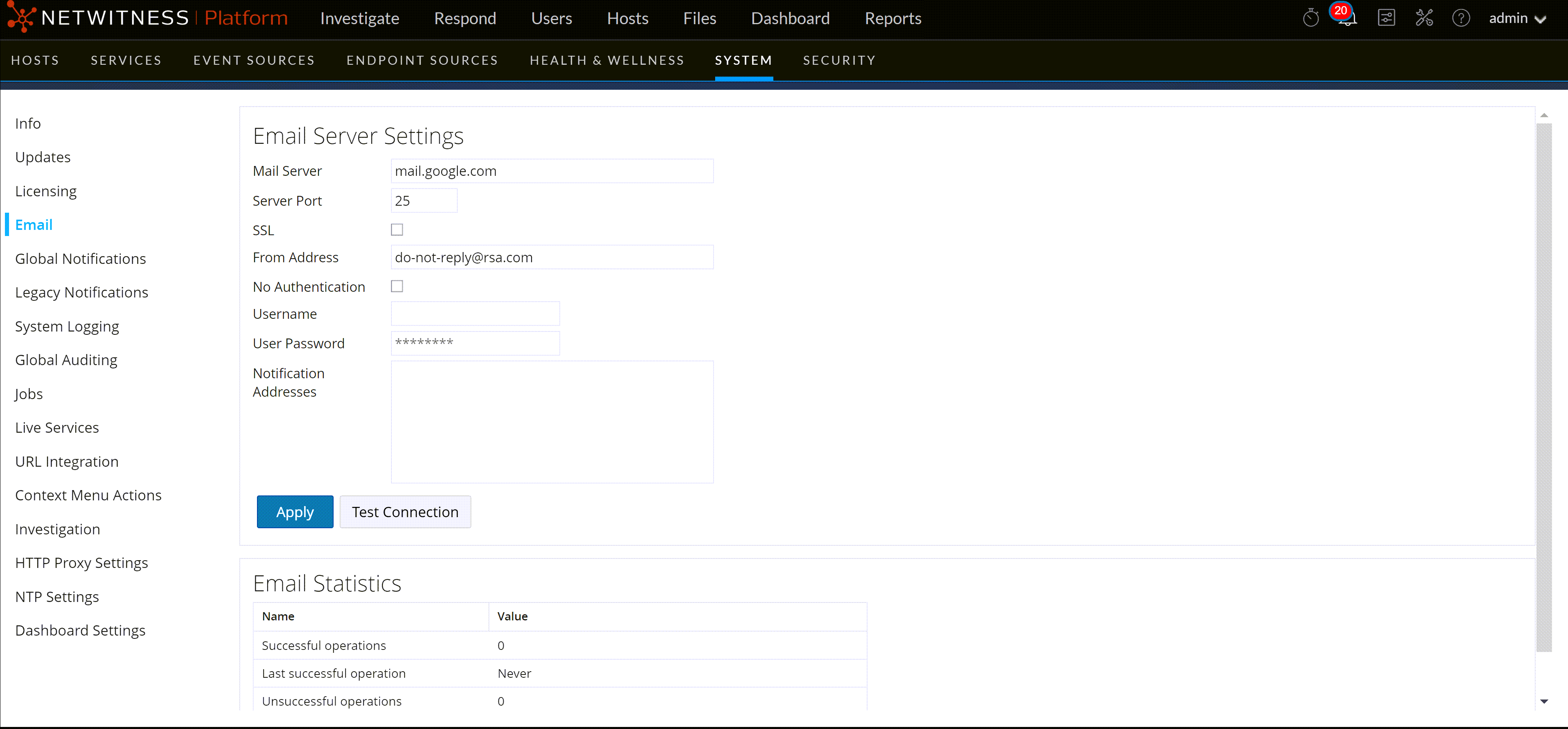 Configure Email Server and Notification Account