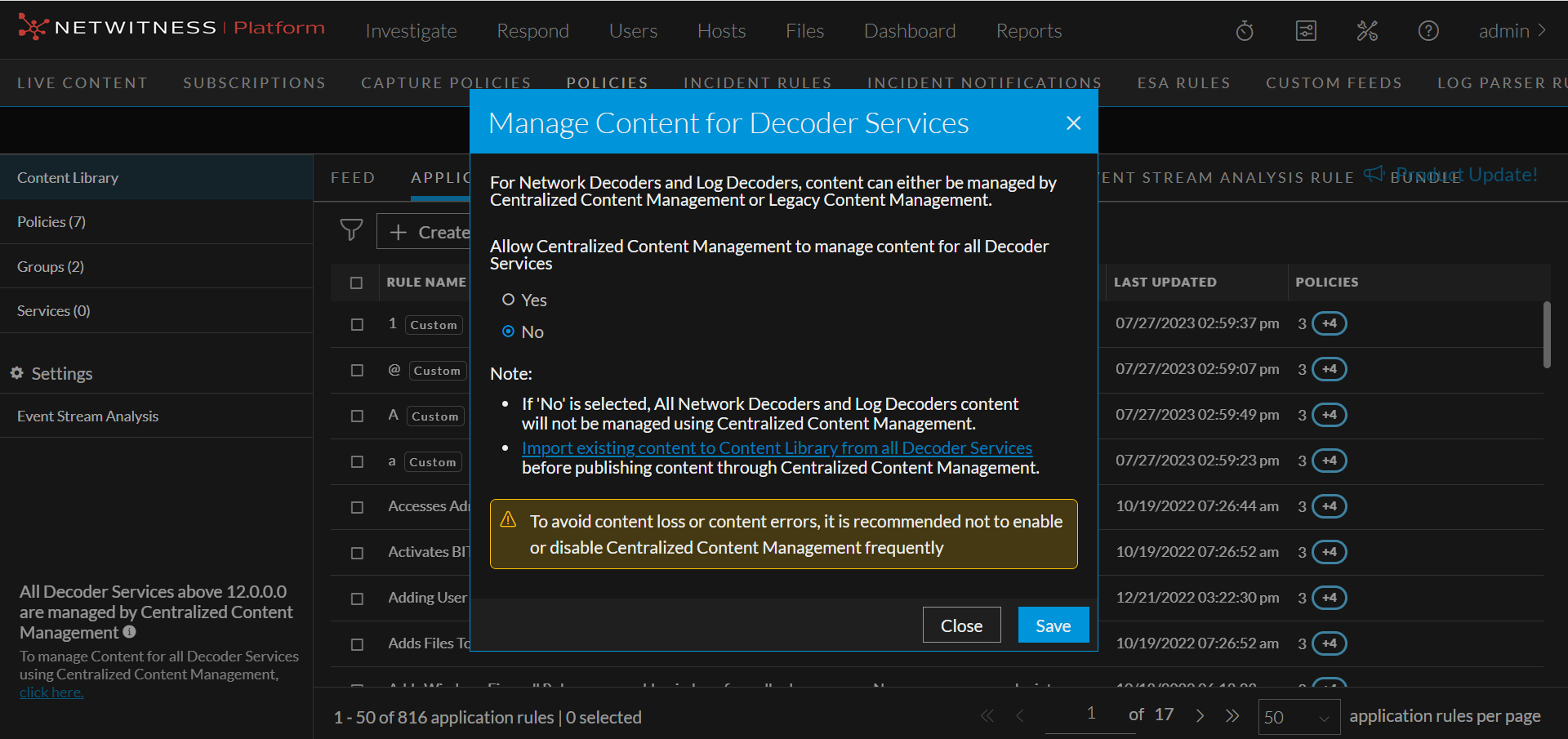 Default Service Decoder Enable or Disable CCM for All or Individual Decoder Services