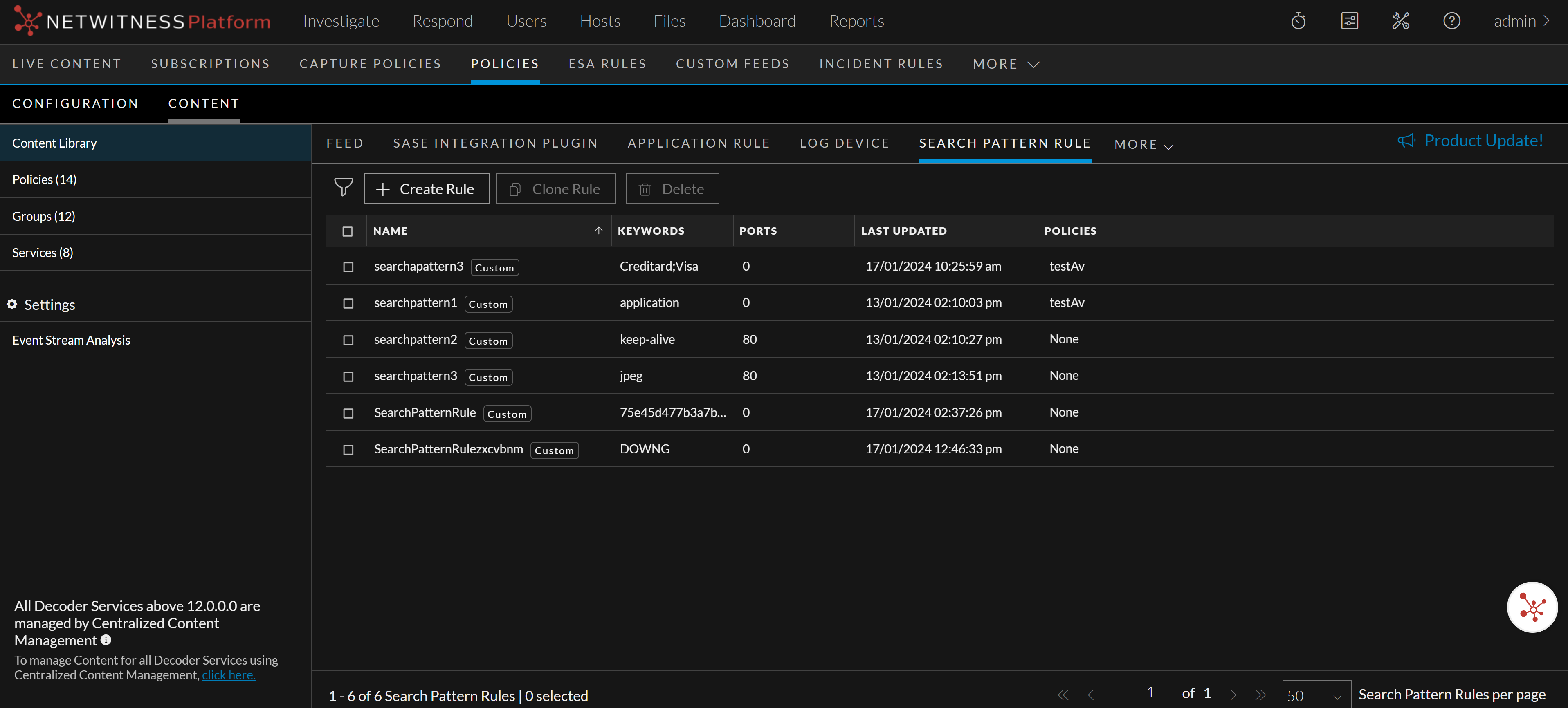 Manage Search Pattern Rules