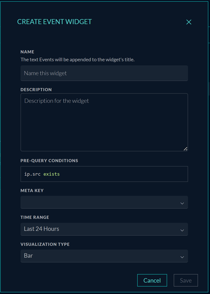 Create Events Widget from Investigate View