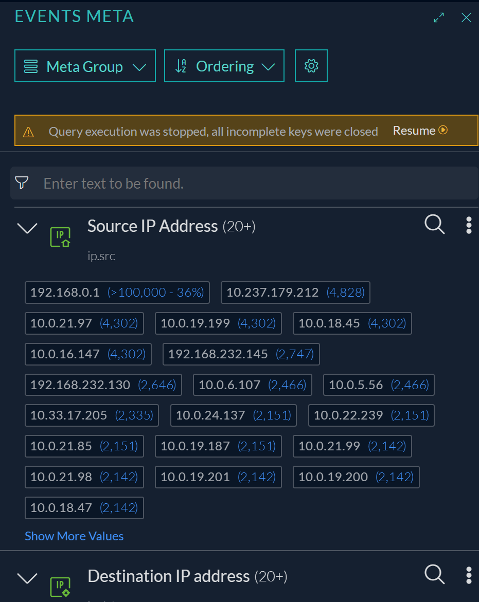 Drill into Metadata in the Events View