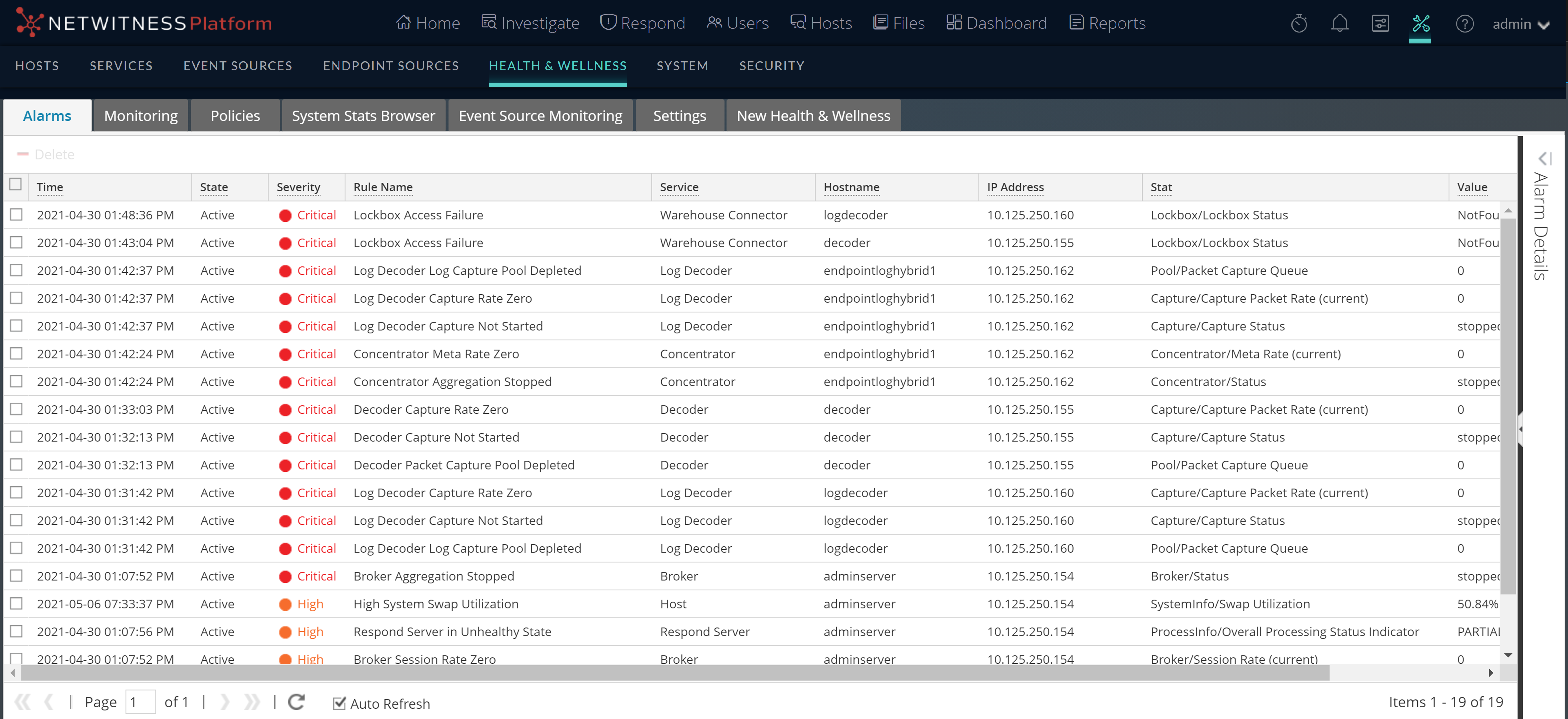 Monitor Health and Wellness using NetWitness Platform UI