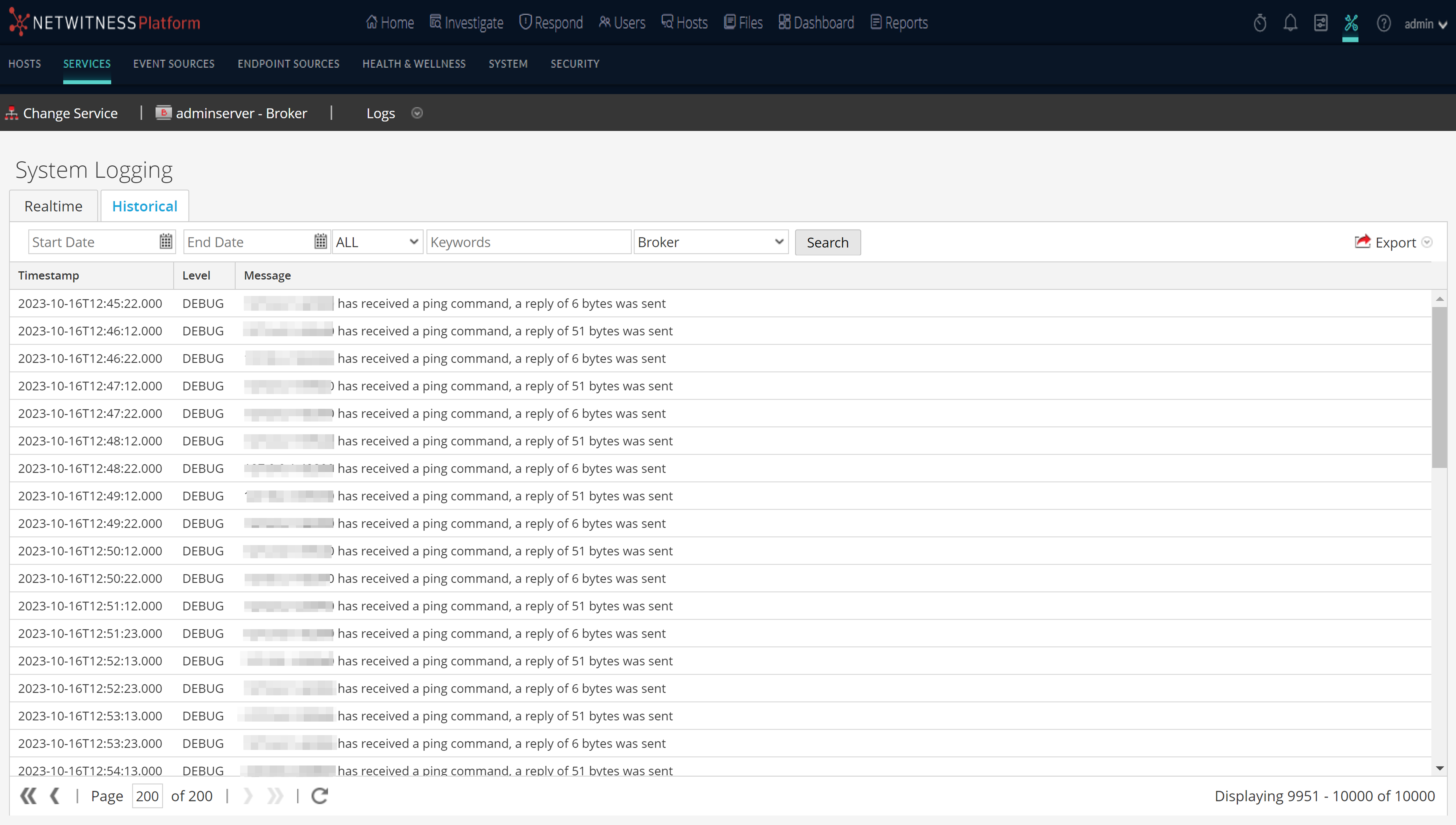 Search and Export Historical Logs